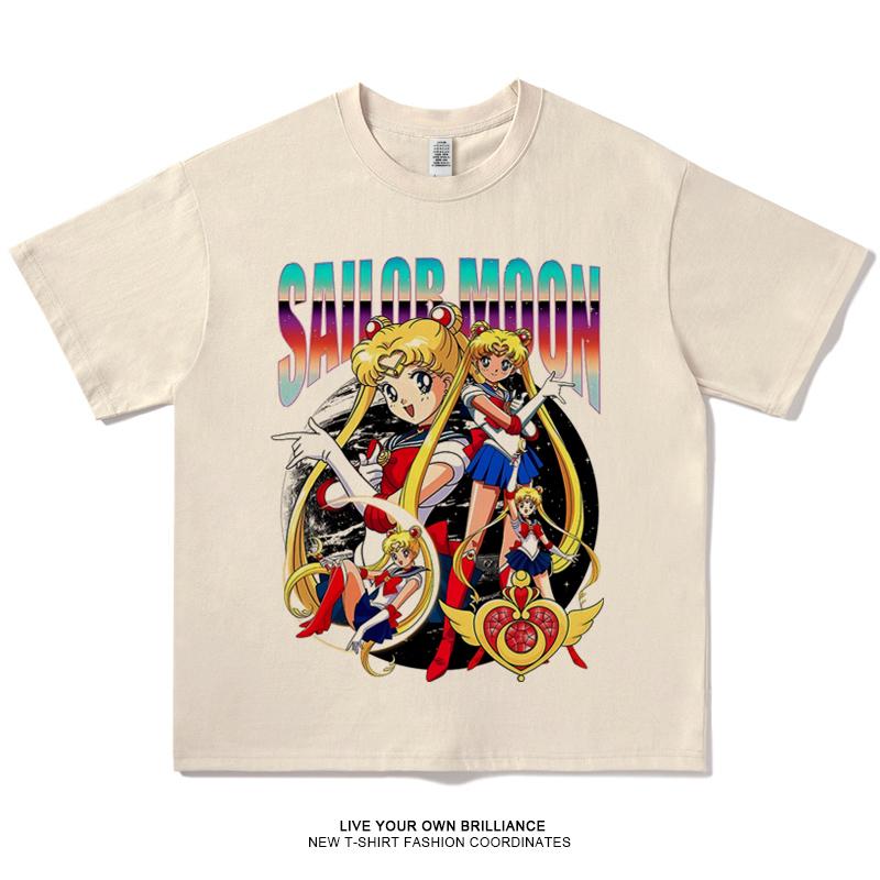Sailor Moon T-shirt Men's and Women's Summer Cartoon Print Top Oversize T-shirt Loose Cotton Short Sleeves