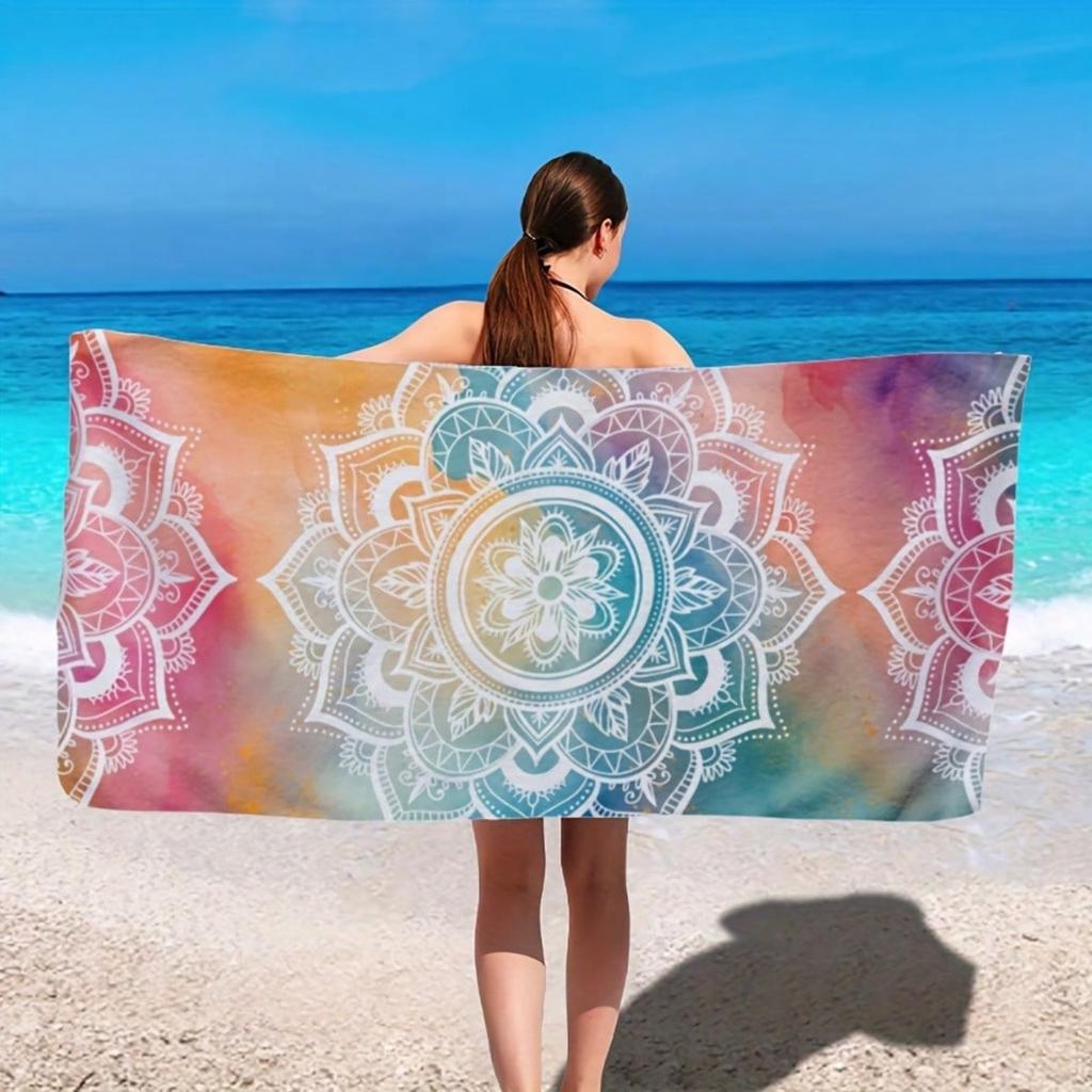 1 Piece Mandala Bohemian Beach Towel,Ultra Soft Thickened Microfiber,Quick Dry & Super Absorbent,Design Suitable For Beach