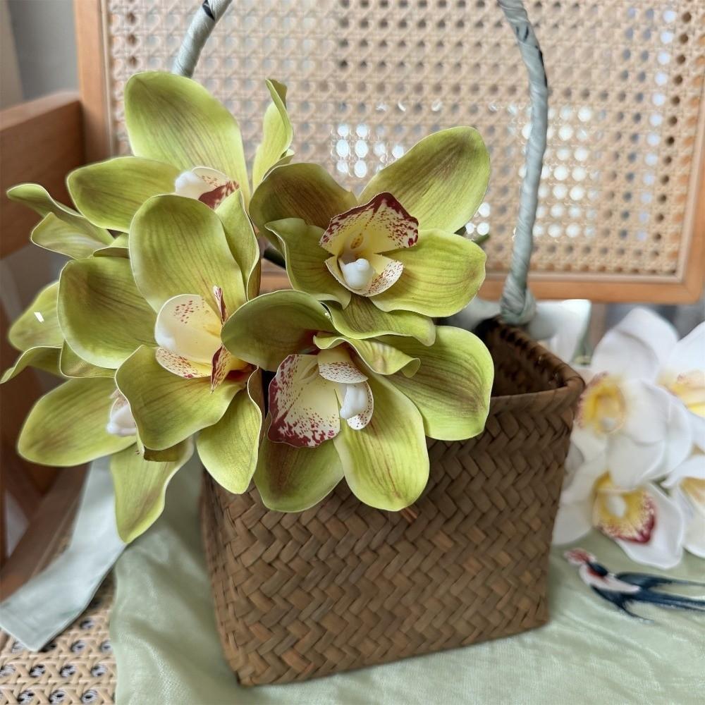 Echte Berührung Künstliche Cymbidienblüten Magnolie Lange Zweige Simulierter Orchideenstrauß Dekorative Seiden-Fälschungblume
