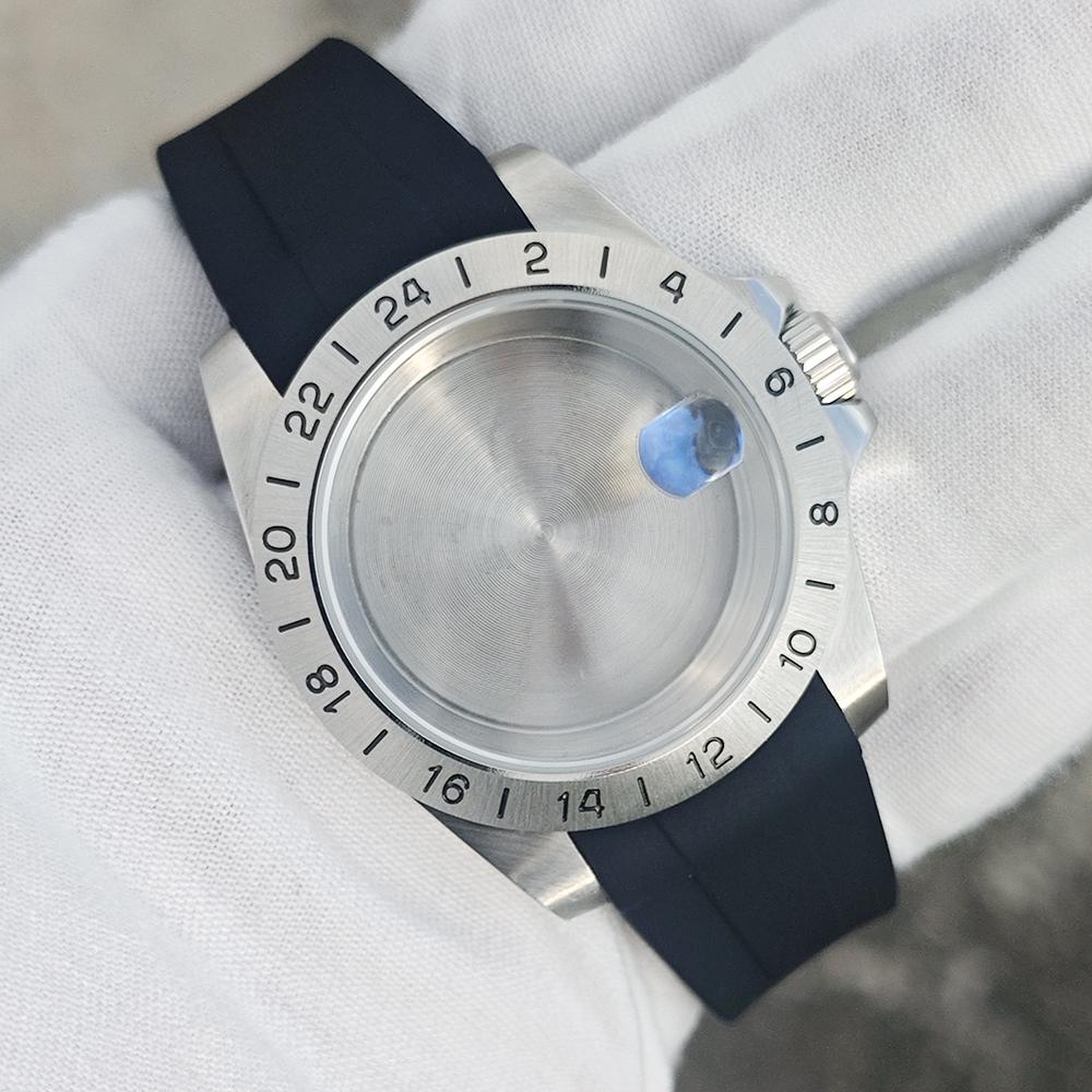 

39mm Old EXP 24 Hour GMT Steel Bezel Watch Case for NH34 NH35 NH36 Sapphire Glass Explorer Case Accessories Silicone Strap 39mm