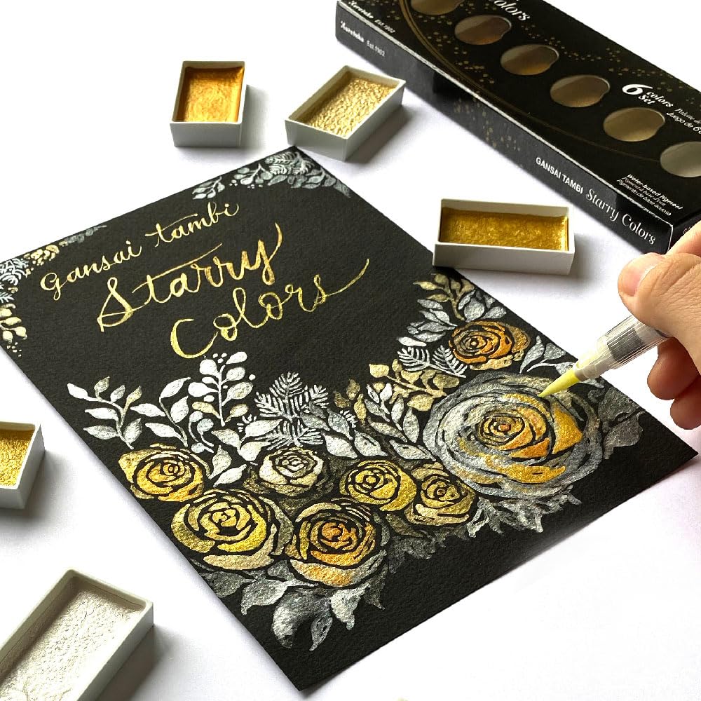 Kuretake Paint Gansai Tambi Starry Colors, 6-Color Set MC20SC/6V - Ideal for Artists, Watercolor Metallics