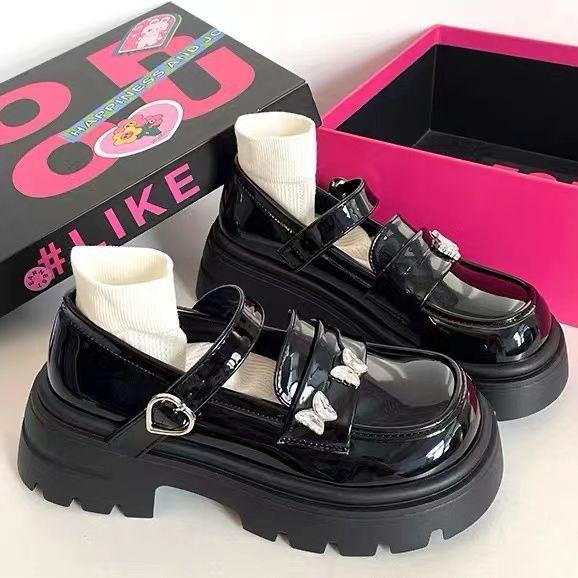 Butterfly Thick-soled Shallow Mouth Sweet 2025 Summer New Mary Jane Single Shoes Women's Light Small Fragrant Glossy Small Leather Shoes