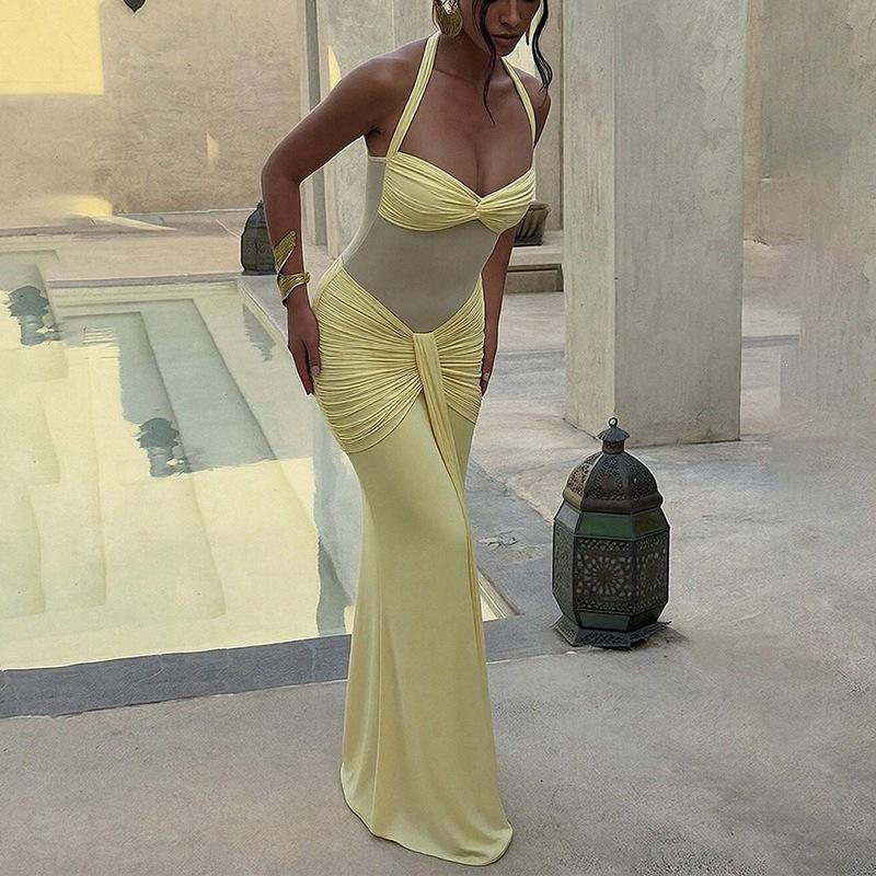 Women's clothing, new spring models in Europe and America, elegant neck strap tight hip wrap dress dress