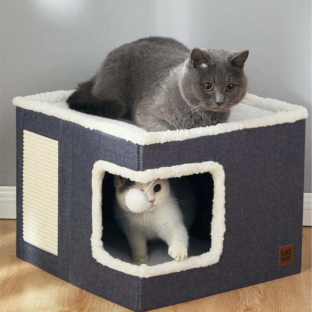 Foldable All-Season Cat and Dog Bed with Scratching Board