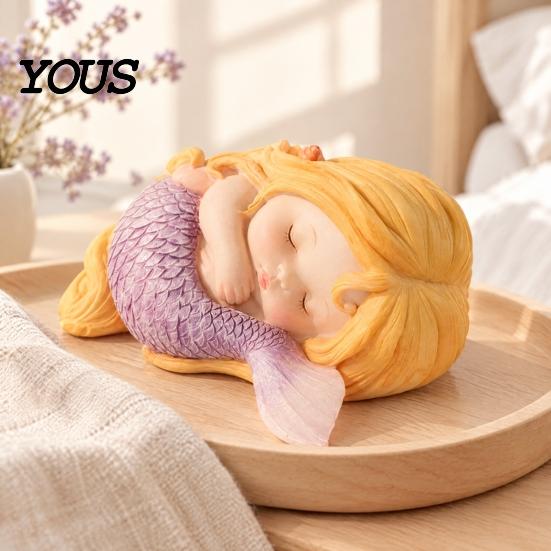 Small Ornaments for Office Desk Sleeping Mermaid Figurine, Resin Cute Statue, Mini Ornament Desktop, Decorative Statues Birthday Car Interior,