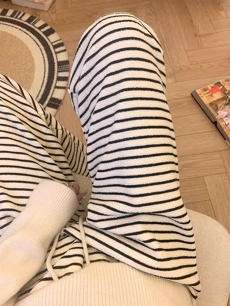 Retro Striped Wide-Leg Floor-Length Pants: 145cm Petite Fit for Women