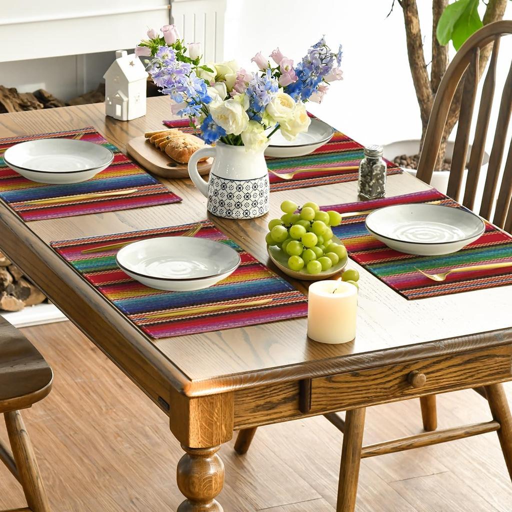 Strisce Colorate Dia De Los Muertos Festa Messico Tovagliette Set da 4, 12x18 Pollici Tovagliette Primaverili per Festa Cucina Sala da Pranzo Decorazione