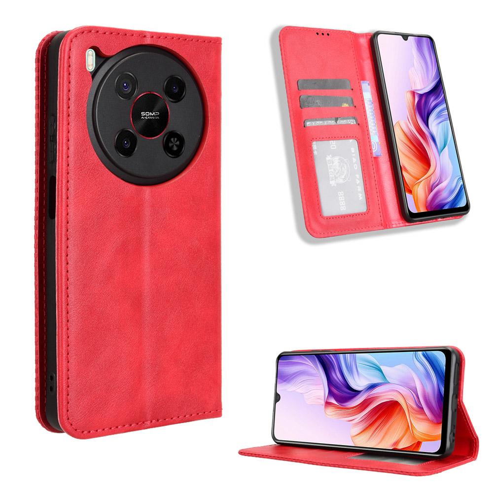 

For ZTE Blade V70 Max Retro PU Leather Case Phone Wallet Stand Cover Red