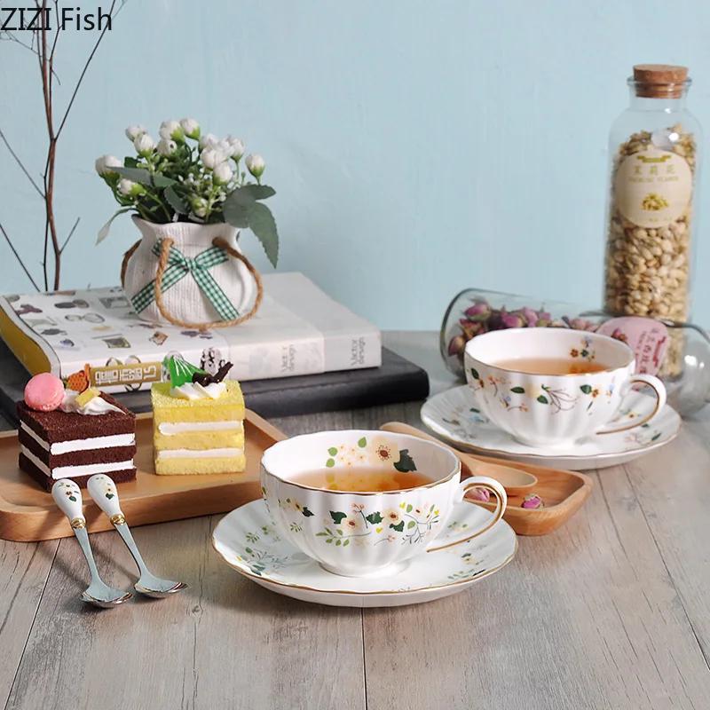 Gold-plated Flower Edge Cup&saucer Dining Table Coffee Mug Delicate Porcelain Mugs Afternoon Tea Teacup Fruit Juice Container