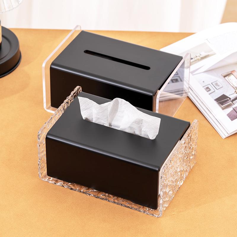 European Style Black Tissue Box Creative Acrylic Storage Tube Living Room Dining Table High-end Napkin Box Home Decoration Gifts