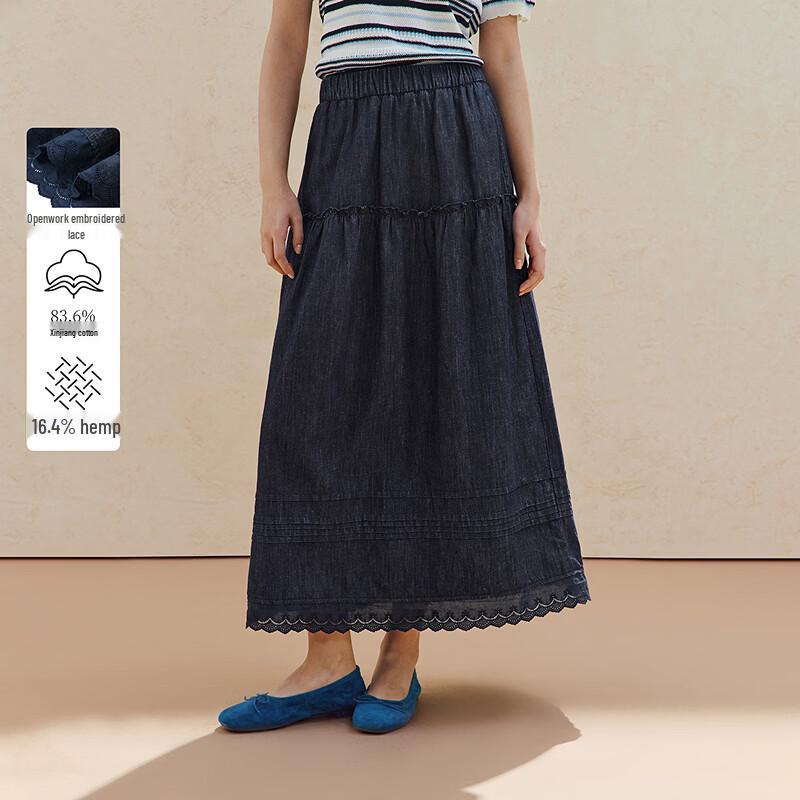 Женская джинсовая юбка А-силуэта в ретро-стиле из конопли и хлопка INMAN L