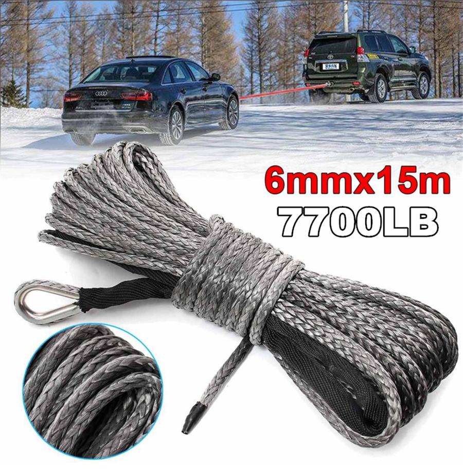 1/4'' X 50' 7700LBs Synthetic Winch Line Cable Rope W/ Sheath For Car ATV UTV Jeep Grey