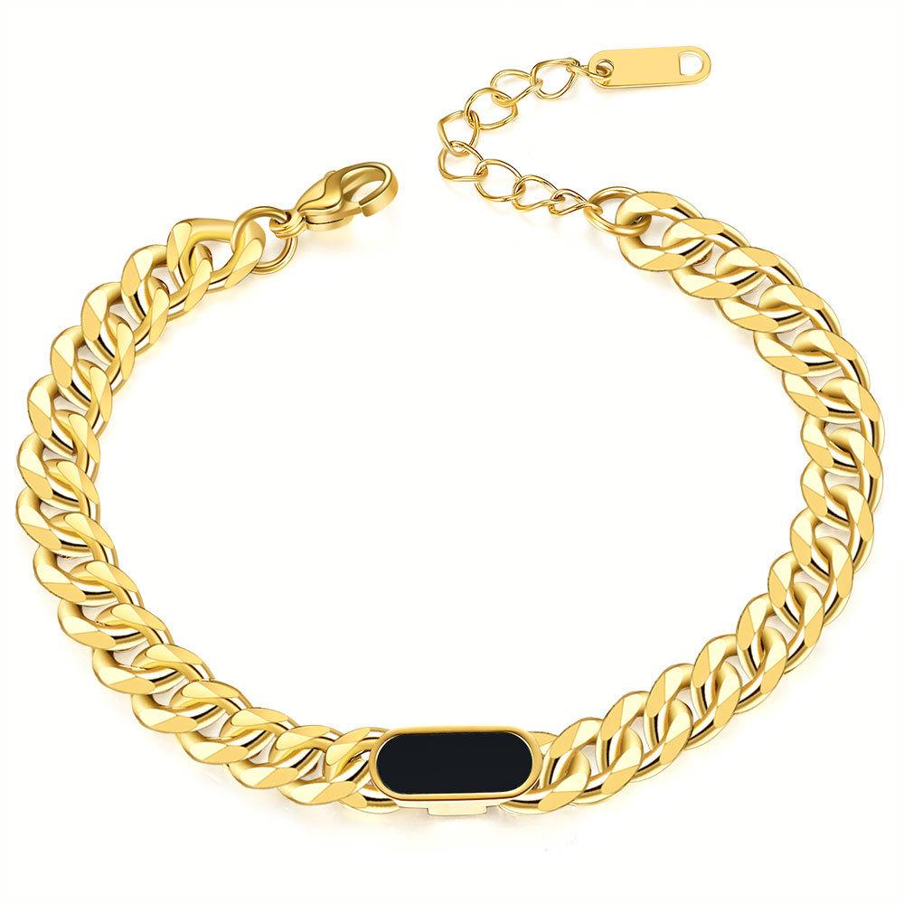 18K Gold Inlaid Shell Stainless Steel Cuban Chain Bracelet & Necklace Set (7MM)