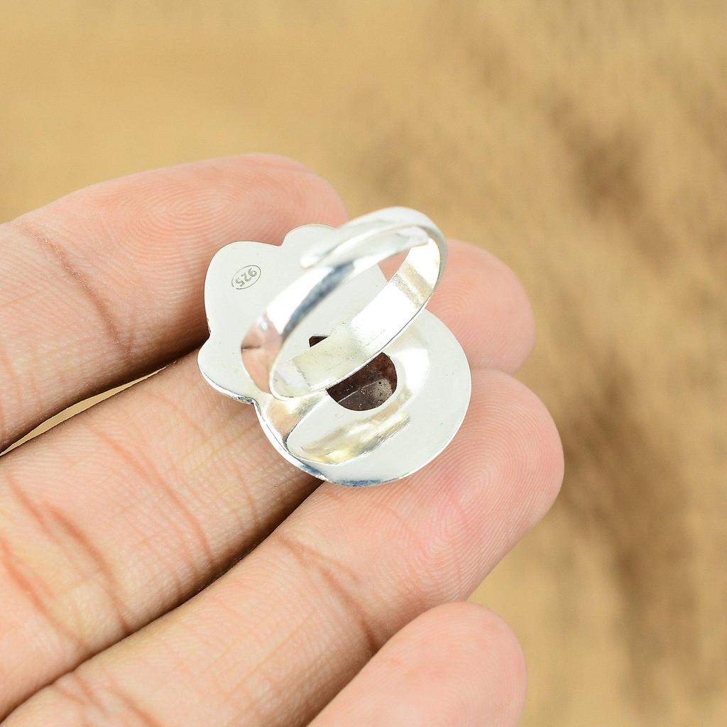Natural Sunstone Gemstone 925 Silver Stackable Adjustable Ring For Girls