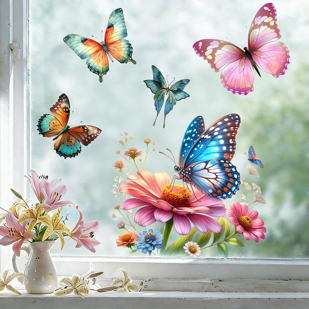 Schmetterlings- und Blumen-Fensteraufkleber können in Wohnzimmern, Schlafzimmern, Küchen und Blumengeschäften verwendet werden.
