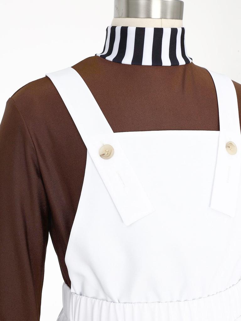 Complete Kids Boys Factory Worker Costume 2Pcs: Mock Neck Top with Back Zipper & Adjustable Cross Back Strap Striped Overalls