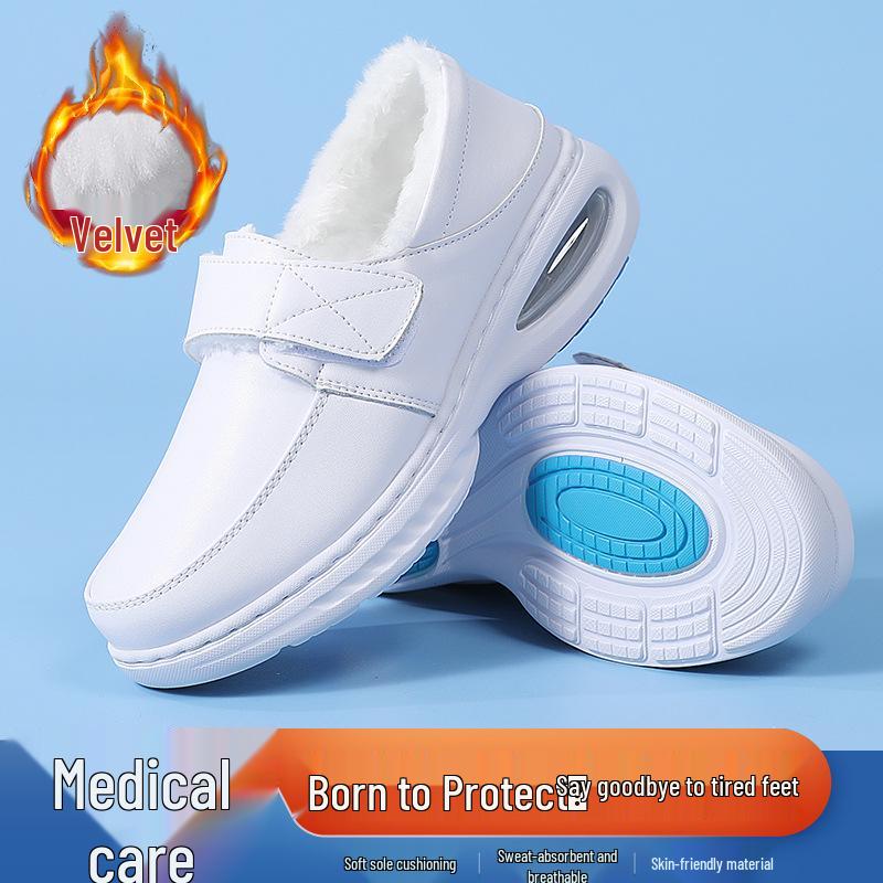 Women's Soft Sole Breathable Nurse Shoes - Genuine Leather, Non-Slip Air Cushion, Thick Sole, Comfortable & Durable for Long Wear.