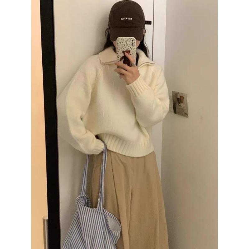 YYFS Damska moda swobodna jesień zima jednolity kolor nadruk długi rękaw POLO swetry