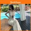 Summer Lace Spliced Backless Dress For Beach Vacation With Slim Fit Design