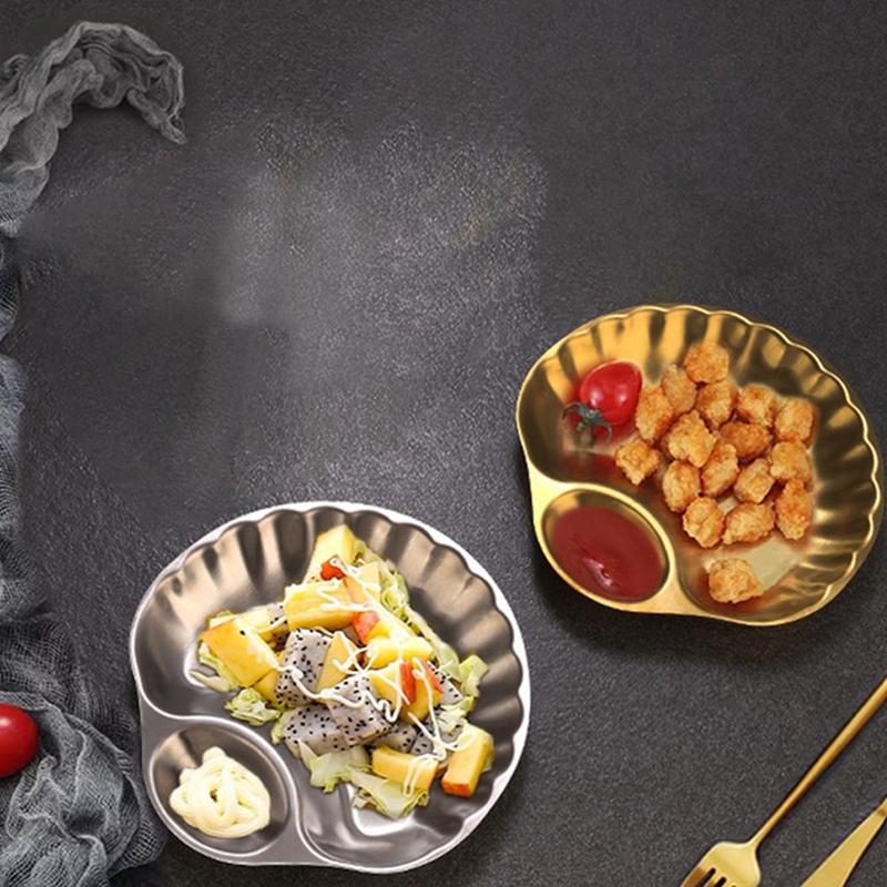 Tavă pentru gustări din oțel inoxidabil cu sos împărțit, farfurii pentru condimente, formă de scoică, bol pentru găluște, tavă de servire, farfurie pentru sos de înmuiat