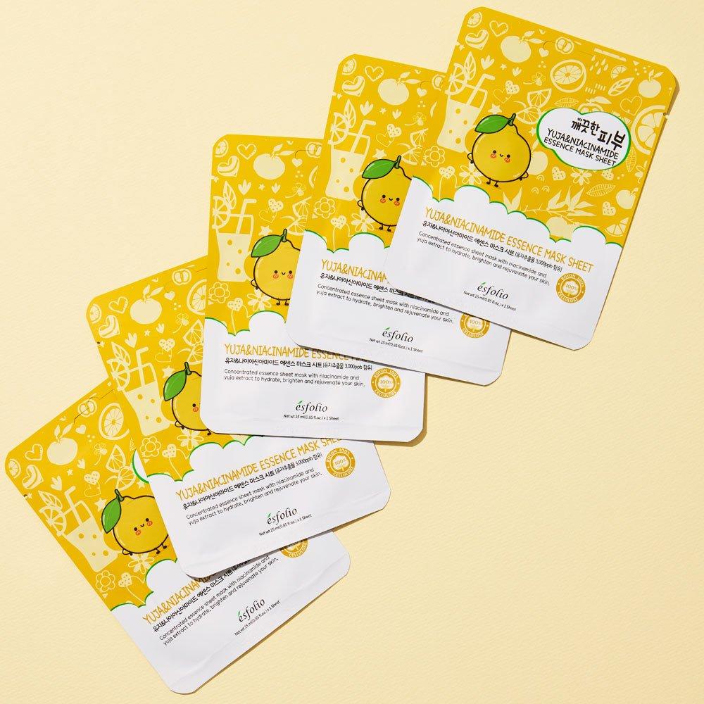ESFOFIO Yuzu & Niacinamide Mask Pack 5 Sheets + Hairband Set