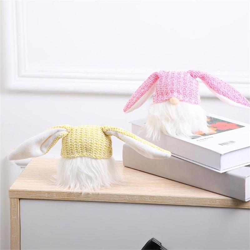 Easter Day Rabbit Decorations with Light, Handmade Gnome Doll Desk Ornament Easter Day Gift for Kid Adult