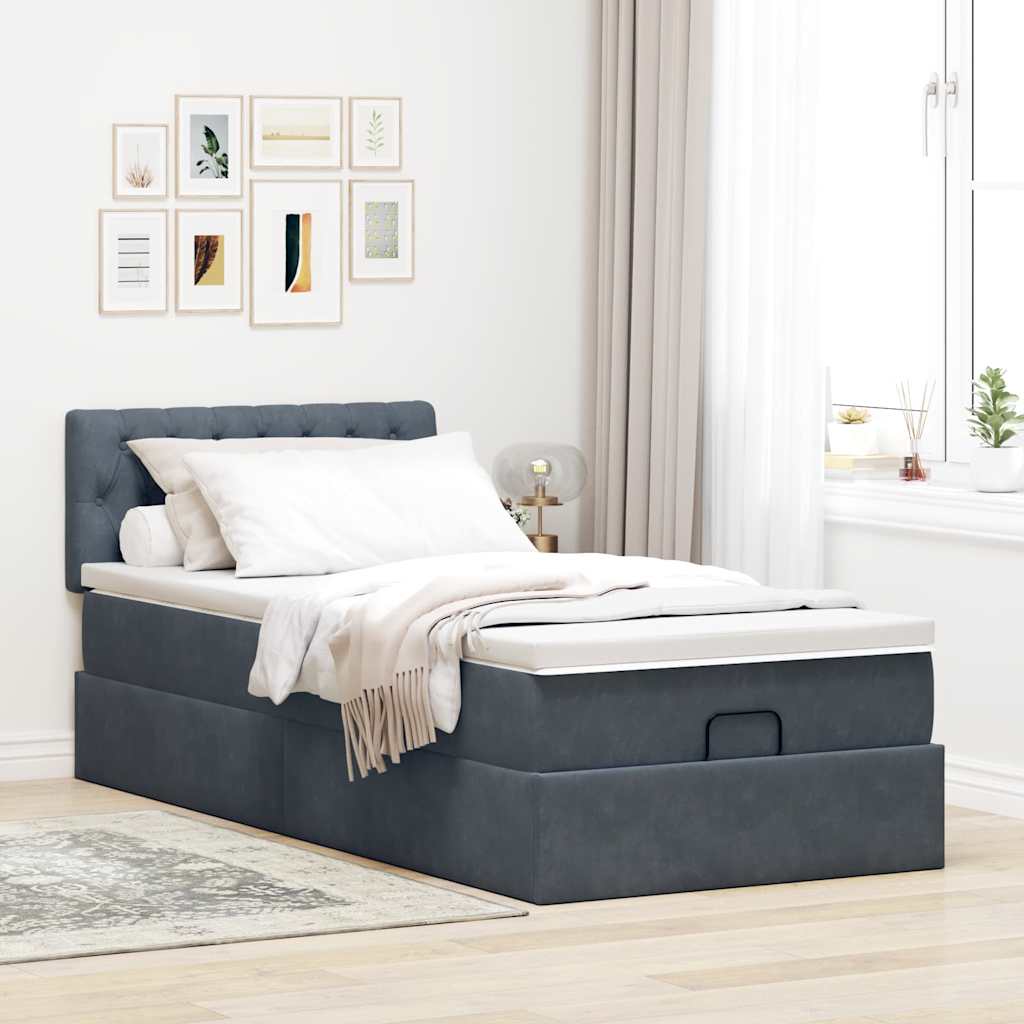 Vidaxl Ottomanen-Bettgestell Mit Matratze, Grau, 90X190 Cm, Samt