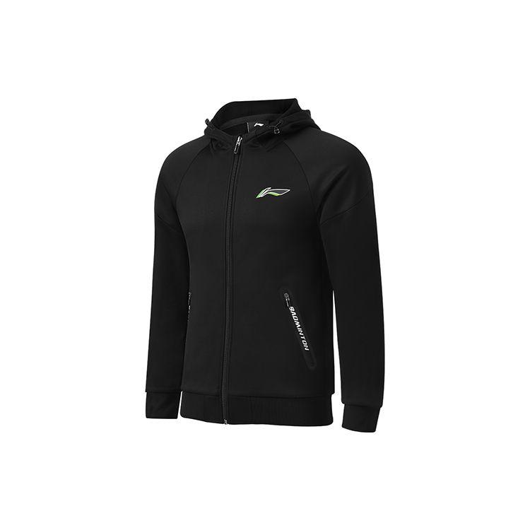 Li Ning Badminton Series Logo Print Zipper Fleece Long Sleeve Hoodie Men Hoodies Black AWDSA03-2