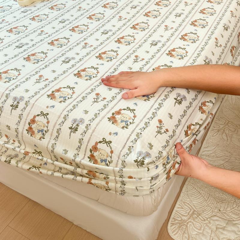 Type A Floral Printed Fitted Sheet Cotton Mattress Protector (No Pillowcase)
