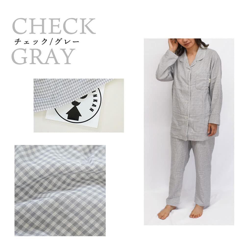 Pajamas and Wellneru Untwisted Gingham Size Comfortable Sleep Made In Long Long Day Size L [Kodakara Anminkan] Women's [Soft Comfortable] 100% Cotton,