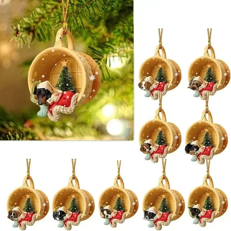 New Creative Acrylic Flat Cup Pet Dog with Various Styles To Choose From Christmas Household Decoration Car Backpack Pendant