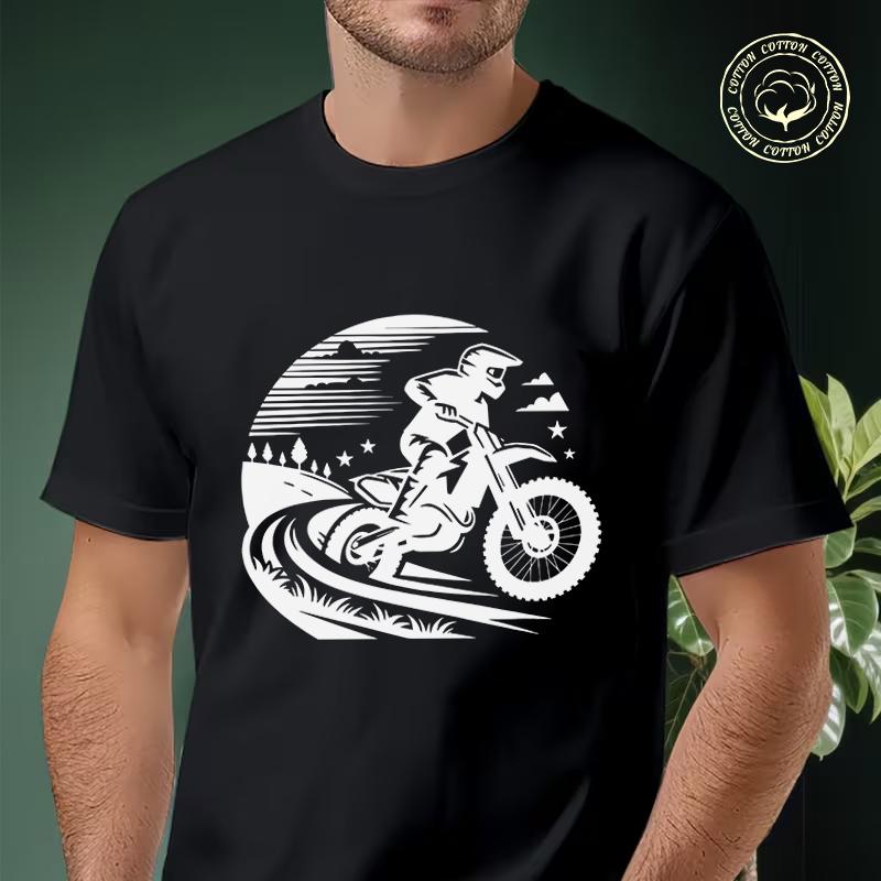 Shirt Cotton Casual T-shirts Art Dynamic Dirt Bike Rider Silhouette Mens Summer Moto Cycling Sp