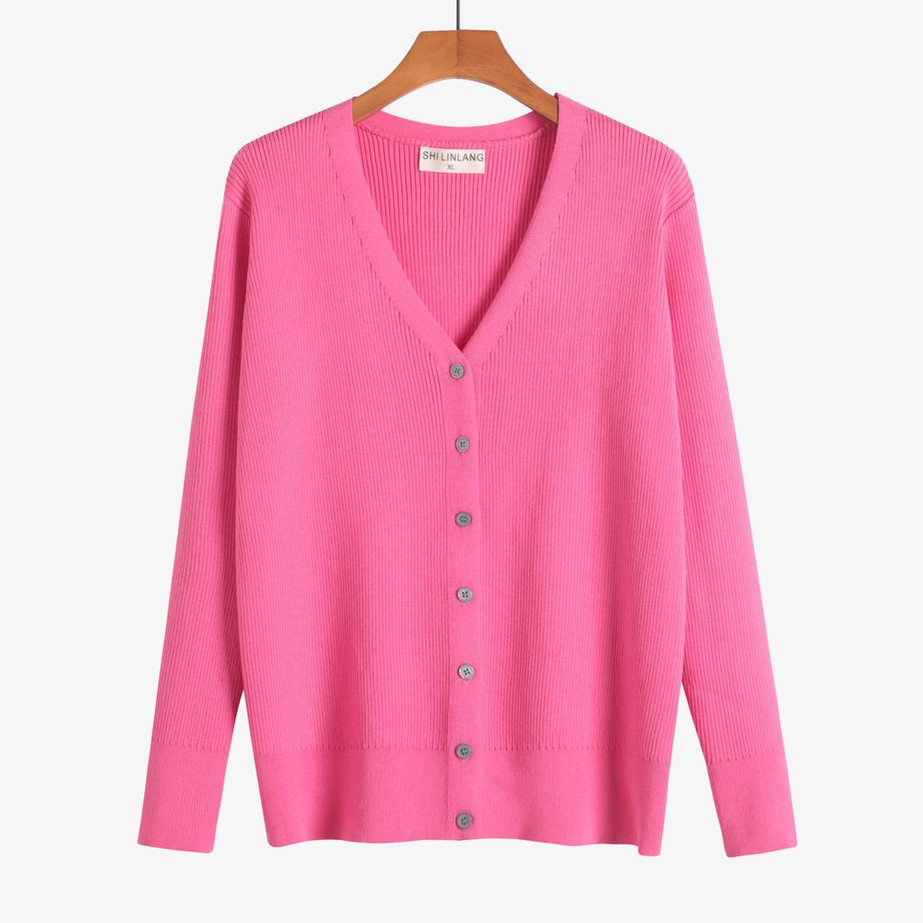 Large size new spring and autumn knitted sweater women's cardigan long-sleeved V-neck short sweater small shawl jacket top