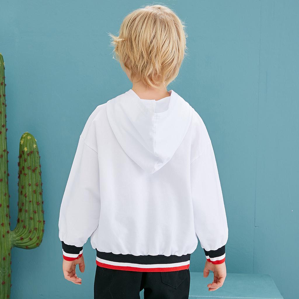 Boys' White Pocket Hooded Sweatshirt