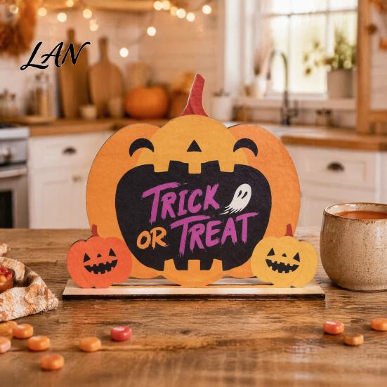 Halloween Home Festive Decor Wooden Table Sign, Cute Pumpkin Boo Ghost Centerpiece Tabletop for Indoor Mantel Fireplace Decorative Fall Sign