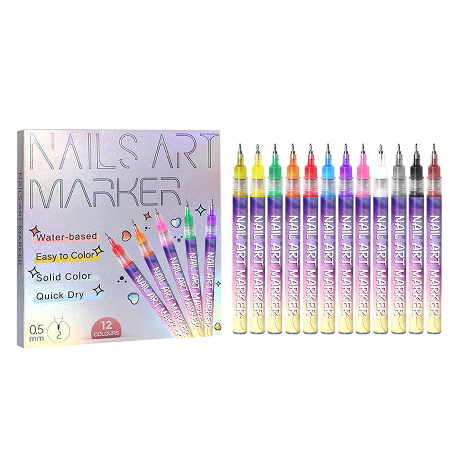 

12 Color Nail Art Pens 0.5MM Nail Polish Pens Drawing Painting Point Liner Acrylic Painted Pen Kit Waterproof and Quick-drying