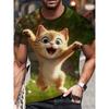3D Cute Cat Men's T-Shirt, Funny Animal Print Short Sleeve, Harajuku Street Style Top, Crew Neck
