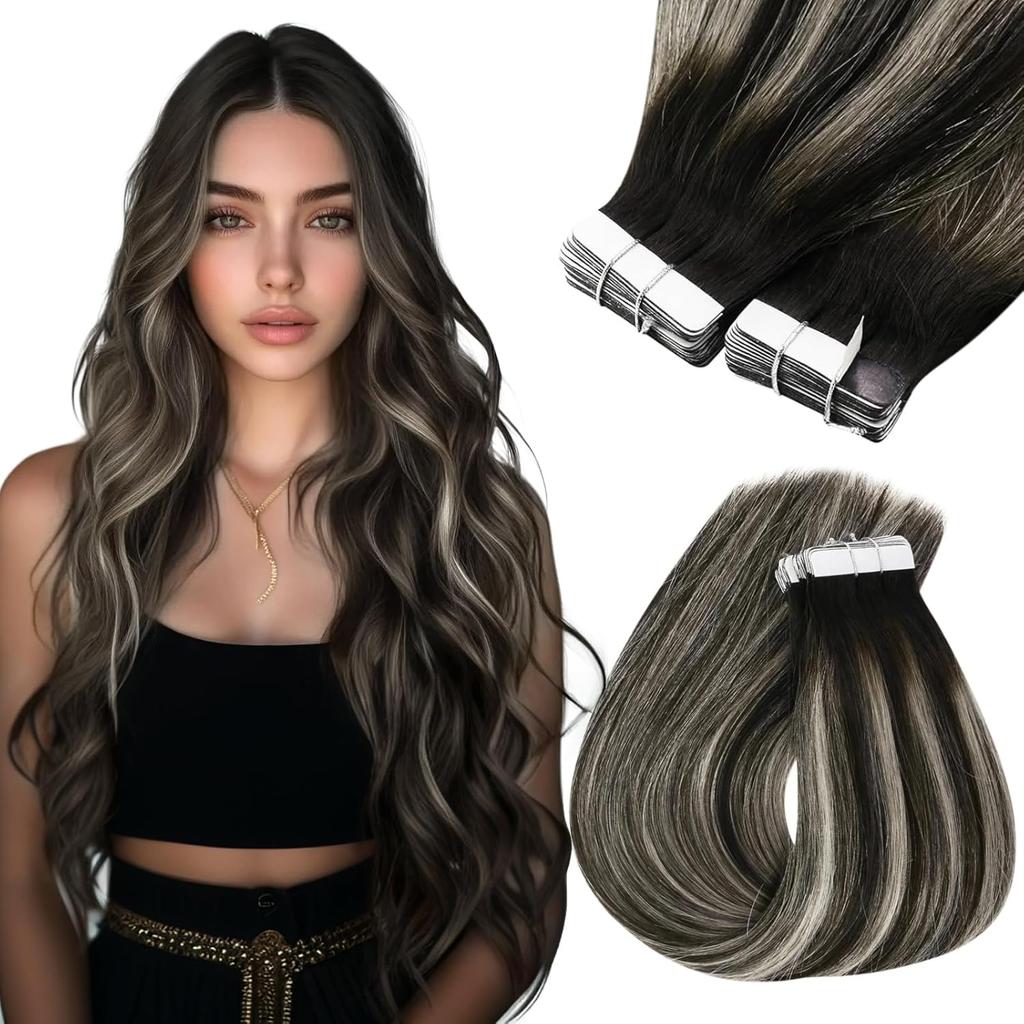 VeSunny Remy Tape In Hair Extensions Brazilian Human Natural Hair 12-22 inches 30&50G Balayage Human Hair Extensions