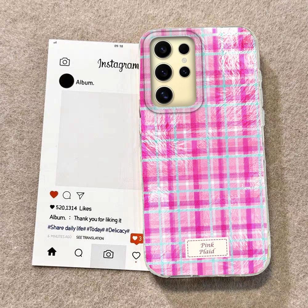 Color Block Match Plaid Women Girls Vortex Texture Phone Case for Samsung Galaxy S25 Edge S24 S23 S22 S21 FE Plus Ultra Cover