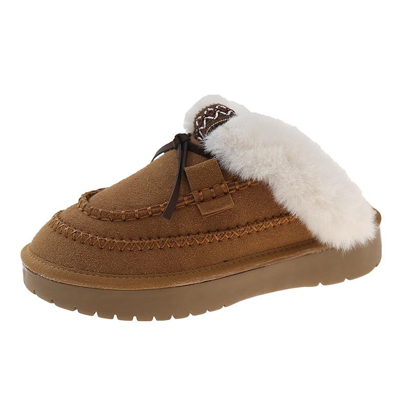 

In the winter of 2024 thick-soled wool snow boots for women are heightened and thickened to keep warm and half-towed hairy slippers for women 35 жёлтый