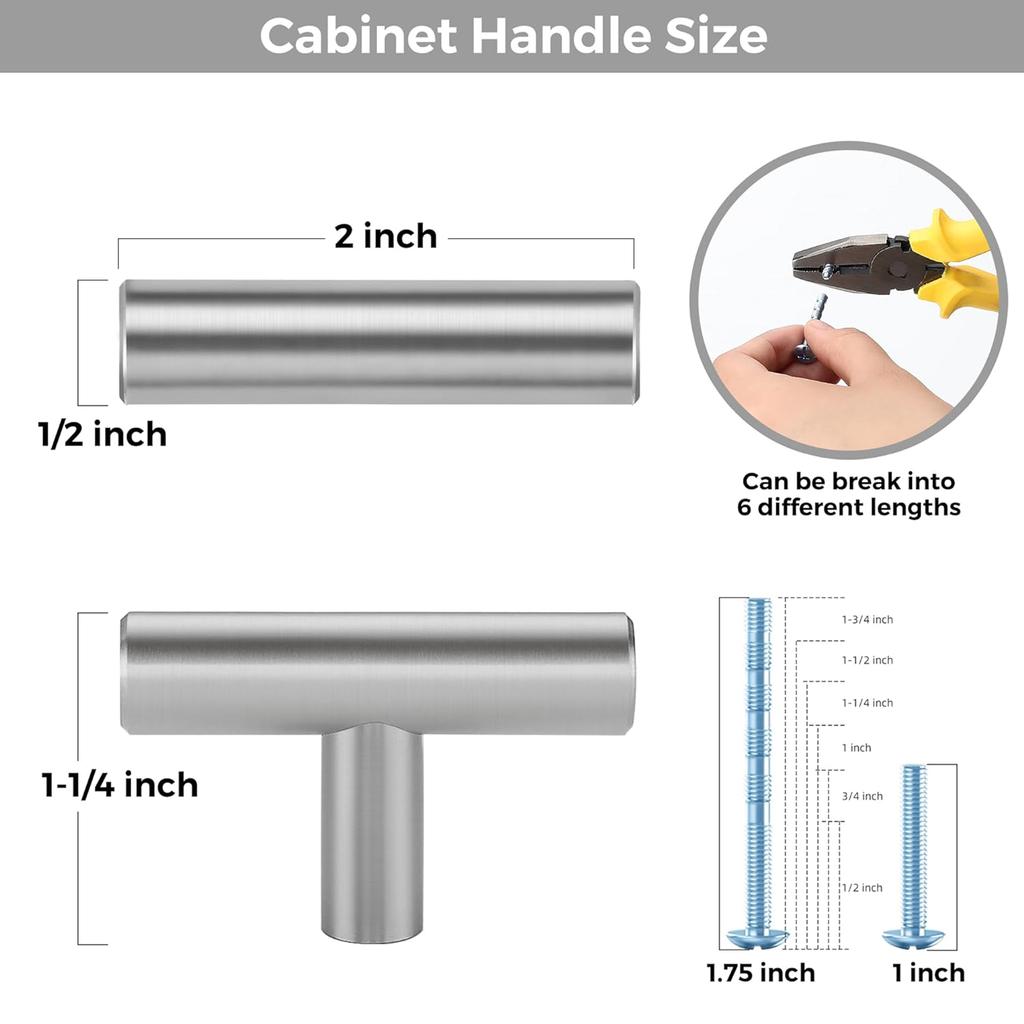 20pcs Stainless Steel 2 Inch Overall Length Dresser Knobs for Cabinets Cupboard Bathroom Kitchen Hardware Single Hole