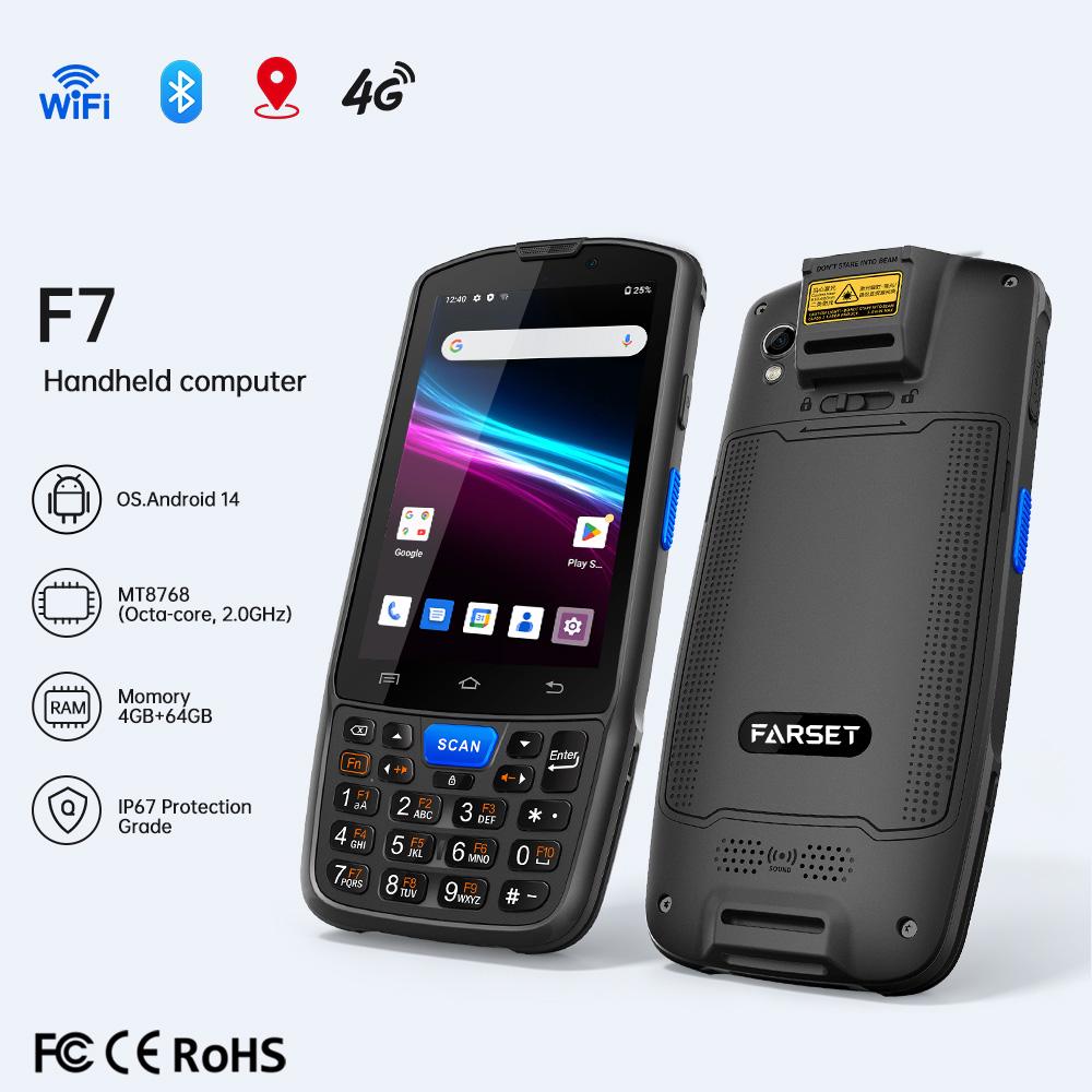 F7 Rugged Android 14 Industrial Handheld PDA Terminal 4G 1D 2D QR Barcode Scanner for Warehouse Inventory Data Collection