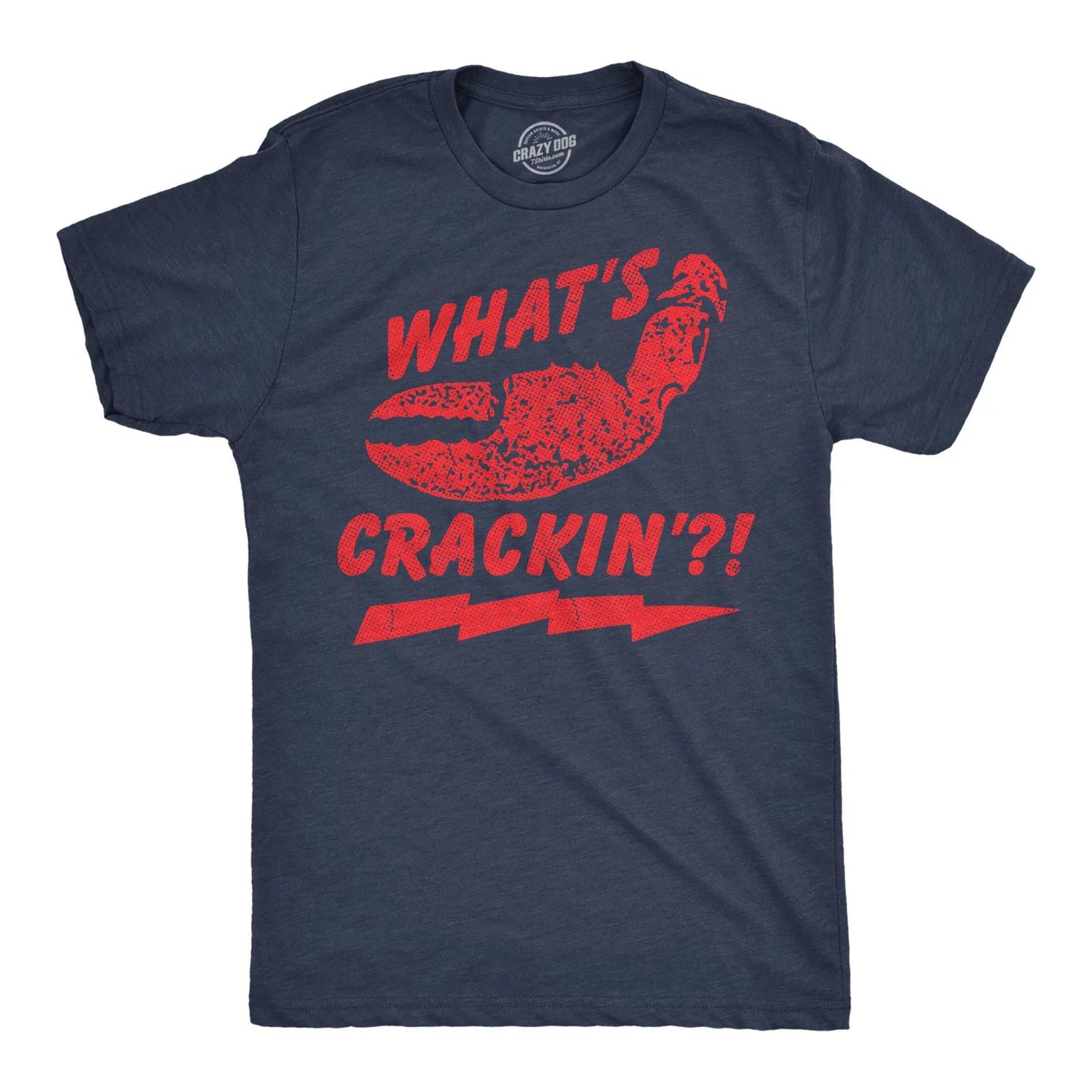 Mens Funny T Shirts Whats Crackin Sarcastic Lobster Graphic Novelty Tee for Men L
