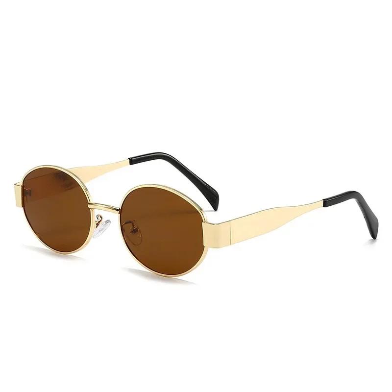 Neutral New Style Oval Glasses Frame Sun Glasses Fashion Style Retro Style Metal Material Full Glasses Frame Outdoor Beach Travel Sunscreen Eye