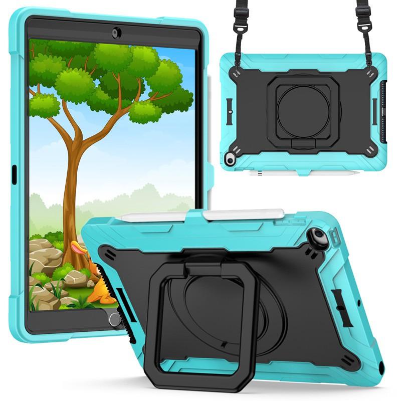 Silicone Kickstand Case IPad 8th Gen 10.2 Inch With Detachable Wrist Strap Shockproof Anti-Fingerprint Dual-Tone Design