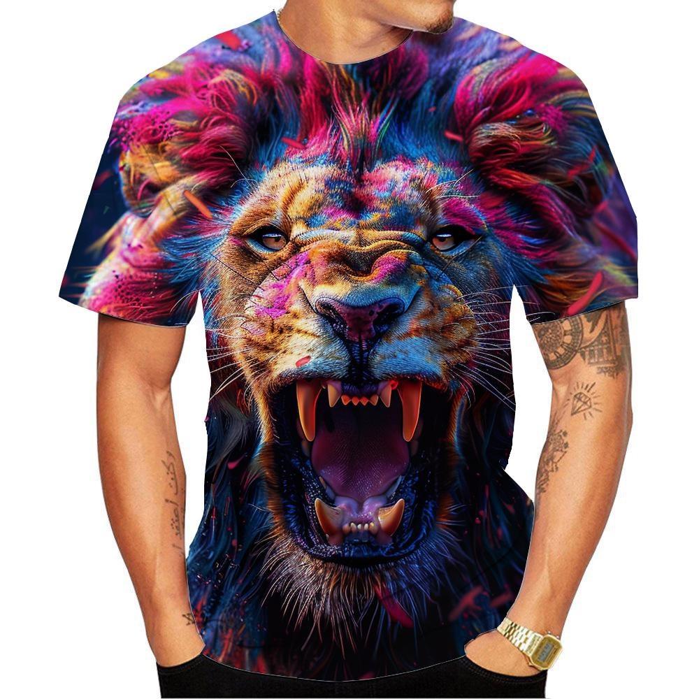 New Fashion Men's and Women's Crew Neck 3D HD Printing Colorful Lion 3D Print T-shirt Street Style T-shirt