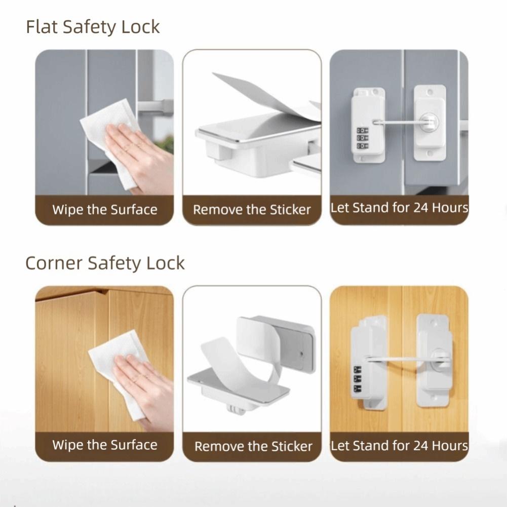 Refrigerator Cabinet Drawer Sliding Door Lock with 3 Combination Child Safety Mechanism No Drill Mounting Required