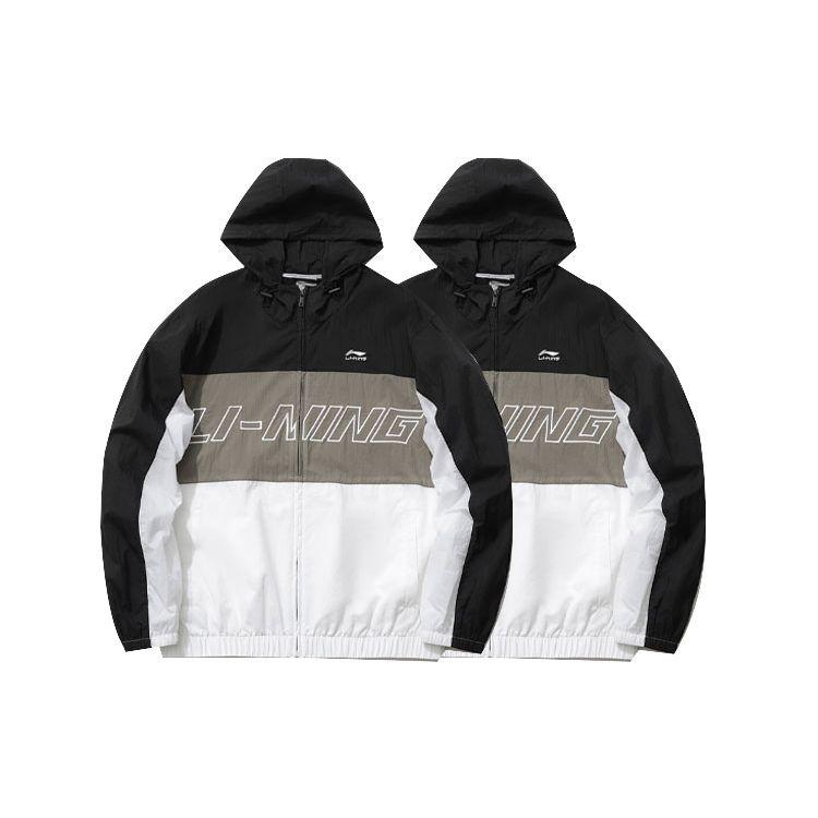 Li Ning Sports Fashion Series Loose Hooded Sports Jacket Men Jacket Black Color-Block AFDR189-2