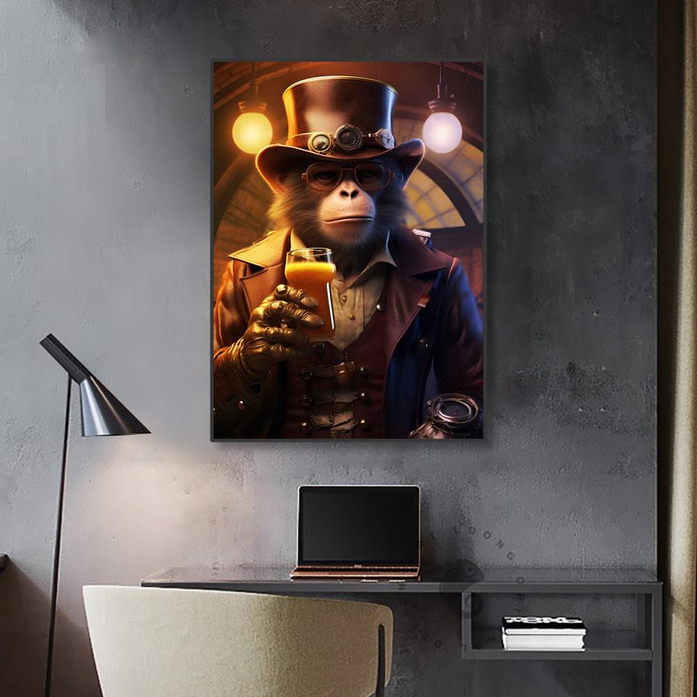 Tierkostüm Gentleman Trinkender Gorilla Löwe Hase Bier Bilder Lustige Bar Wandkunst Leinwandbild Heimdekoration