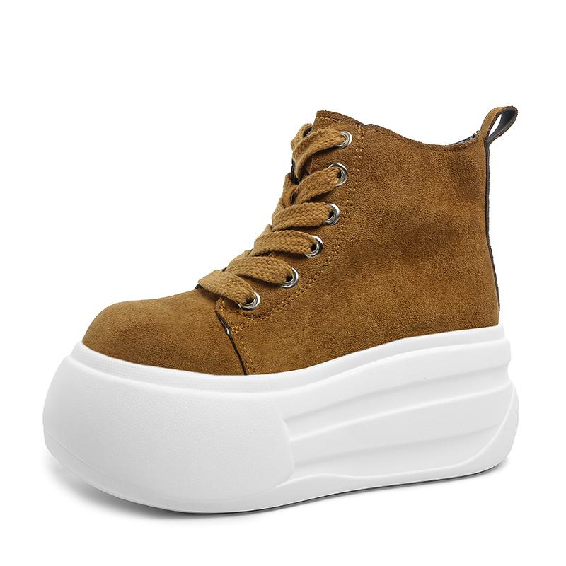 Fashion 9CM Platform Wedge Shoes Leather Spring Autumn Walking Sneakers Hidden Heels Women Autumn Chunky Sneaker Fashion